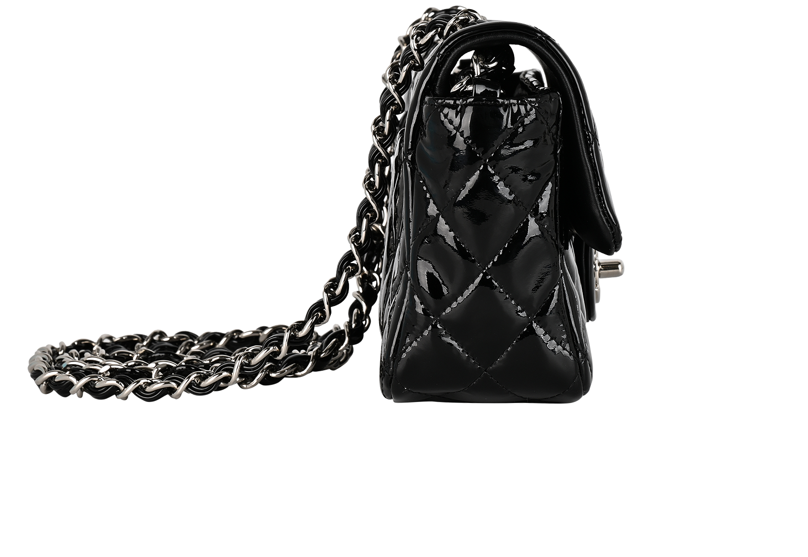 Mini Rectangular Single Flap, &pound;3,100, Handbags, Black, Patent Leather, Side view